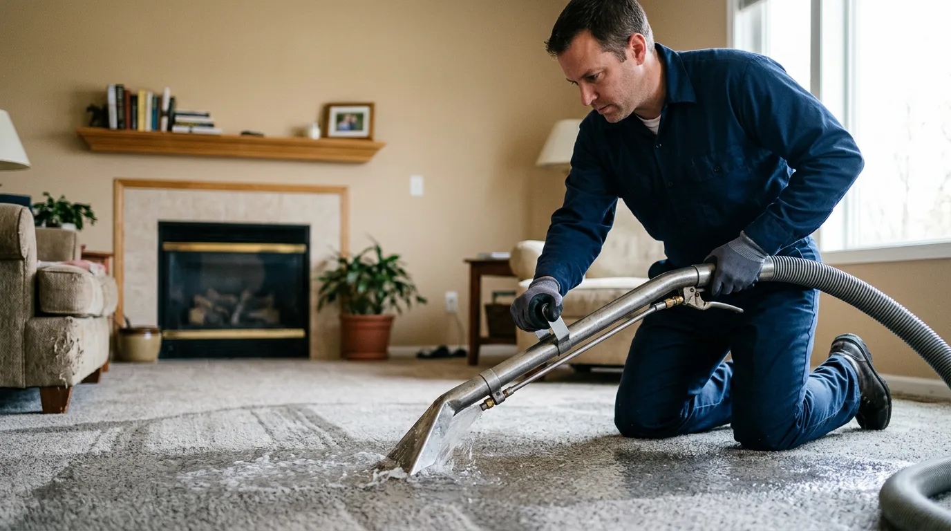 Water damage restoration technician working near Harveyville, KS
